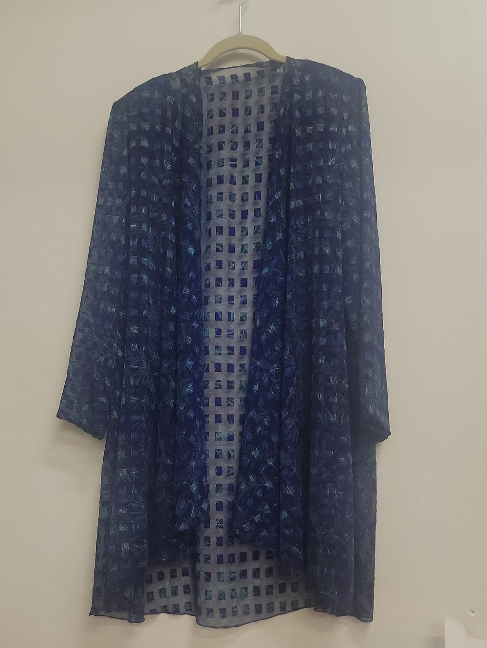 Sheer Floral Navy Blue Green Floral Kimono Cardigan OS